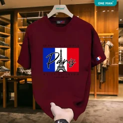 Áo phông nam nữ mùa hè in hình Paris - AP247 - Đỏ