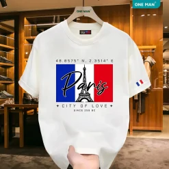 Áo phông nam nữ mùa hè in hình Paris - AP247 - Trắng