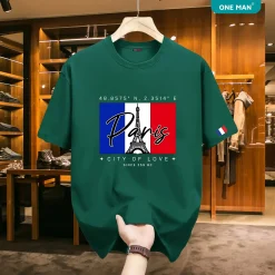 Áo phông nam nữ mùa hè in hình Paris - AP247 - Xanh lá