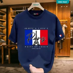 Áo phông nam nữ mùa hè in hình Paris - AP247 - Xanh than