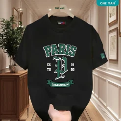 Áo thun nam nữ in chữ Paris Champion - AP307 - Đen
