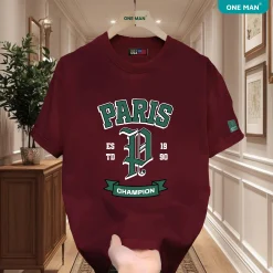 Áo thun nam nữ in chữ Paris Champion - AP307 - Đỏ