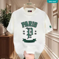 Áo thun nam nữ in chữ Paris Champion - AP307 - Trắng