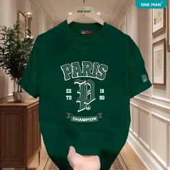 Áo thun nam nữ in chữ Paris Champion - AP307 - Xanh lá