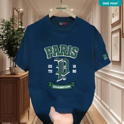 Áo thun nam nữ in chữ Paris Champion - AP307 - Xanh than
