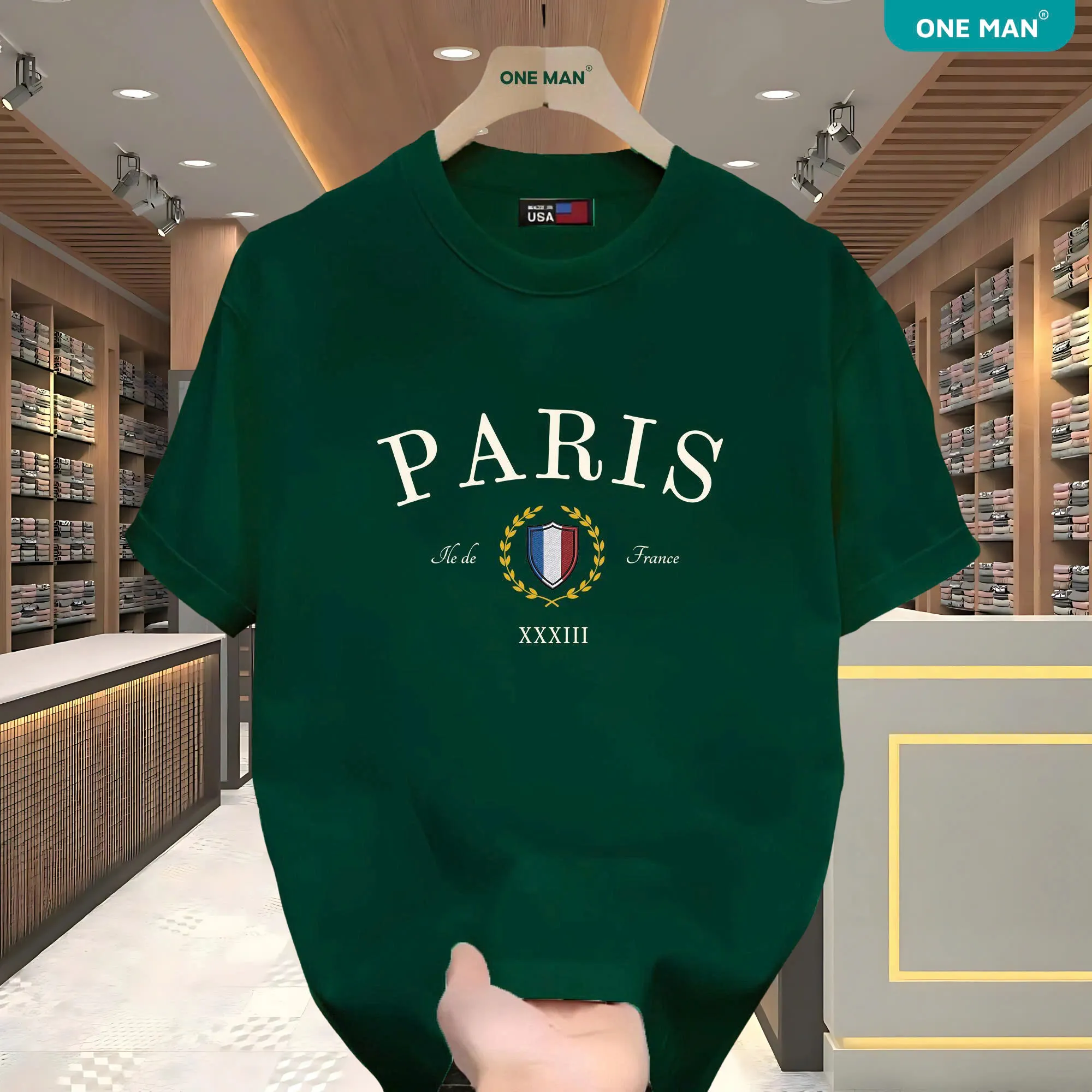 Áo thun cổ tròn Unisex Paris - AP314 - Xanh lá