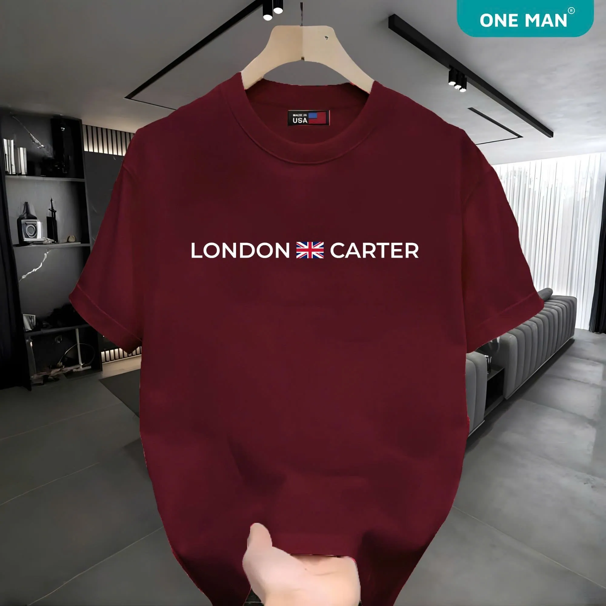 Áo thun 100% Cotton in hình London Carter - Đỏ đun