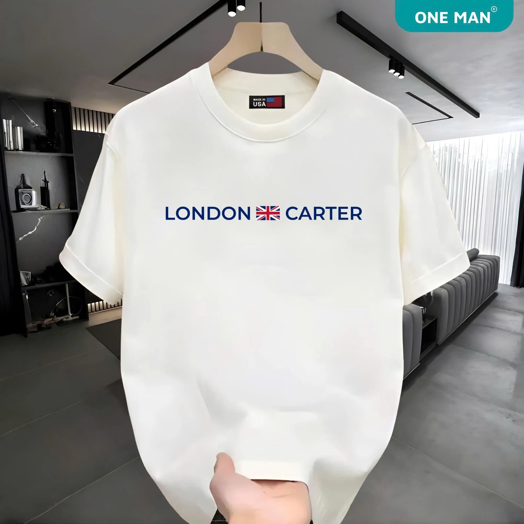 Áo thun 100% Cotton in hình London Carter - Trắng