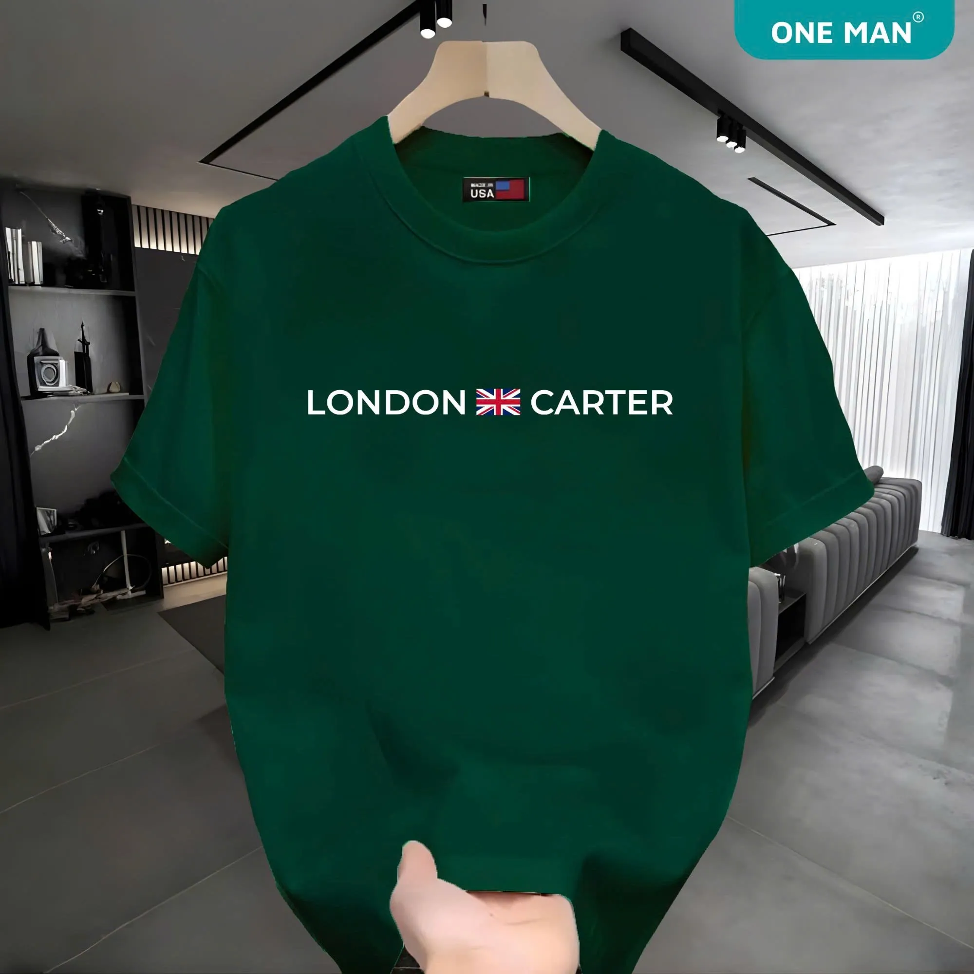 Áo thun 100% Cotton in hình London Carter - Xanh lá