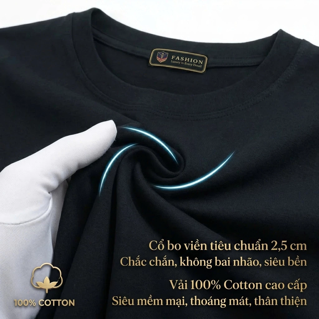 Áo thun nam nữ Cotton cổ tròn Cao cấp - AP428 - Đen 1